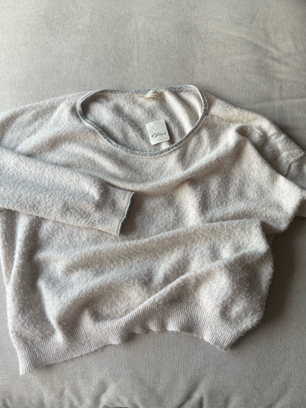 Free People Almond Cream Boatneck Off the shoulder slouchy Sweater